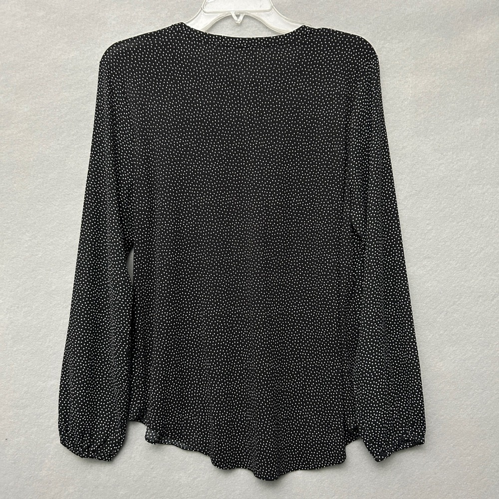 LOFT Black White Micro Polka Dot Blouse M Long Sleeve Business Casual Career - Picture 3 of 13